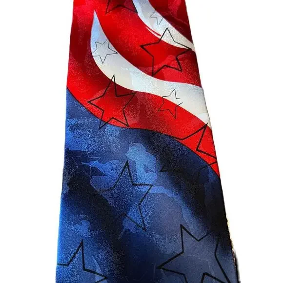 J Garcia Eagle and Mouse Silk Tie Red White and Blue 3-1/2" x 59" - Picture 3 of 3